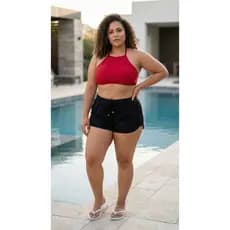 CONJUNTO 3 PEÇAS (BIQUINI + SHORT PRETO) M AO G2 (TAM 36 AO 56)
