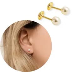 Brinco Pérolas 4mm Banhado a Ouro com Tarraxa Baby Semijoia
