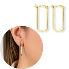 Brinco de Argola Retângulo Minimalista e Lindo Antialérgico Banhado A ouro 18k