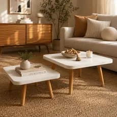 Mesa de Centro Branca MDF Pés de Pinus Sala de Estar Moderna Tendência Nórdica Luxo Premium