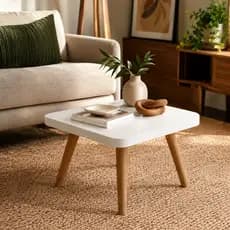 Mesas de Centro Quadrada 45 CM MDF Branco Pés de Pinus sala de estar Moderna Decorativa  Premium