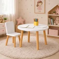 Mesa Infantil 1 Cadeiras Madeira Kit Escolar Didático Estudo Quarto Criança Montessori