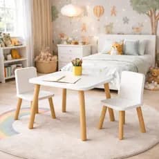 Mesa Com 2 Cadeira Madeira Mdf Infantil Educativa Estudos Branca