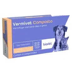 Vermífugo para Cães e Gatos Vermivet – Biovet – 4 Comprimidos de 600mg – Remédio contra Vermes