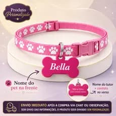 Coleira Personalizada para Cachorro Gato Macho Fêmea – Com Nome Gravado