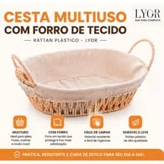 Cesta Pão, multiuso Ratan Forro em Tecido  - Diversos Tamanhos - Wolff