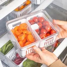 Organizador Alimentos Geladeira com cesto Único duplo 2,2L (20x15cm) Linha Clear Fresh - OU