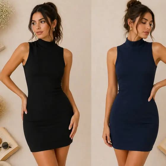 Kit vestido feminino tubinho gola alta sem bojo - TAM ÚNICO