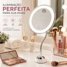 Espelho Led Maquiagem Haste Flexível Base Ventosa 3 Luzes
