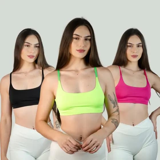 KIT 3 Top Fitness Alça Regulável Sem Bojo Top Faixa Verão Tecido Duplo Top de Academia