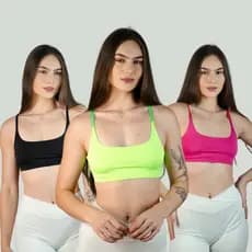 KIT 3 Top Fitness Alça Regulável Sem Bojo Top Faixa Verão Tecido Duplo Top de Academia
