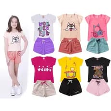 Kit Com 3 Conjuntos Infantil Feminino Roupa De Criança Para Menina Baby Look e Short L29