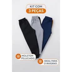 Kit 3 Calças Moletom Infantil Peluciado Menino e Menina Inverno 2 a 14 L21