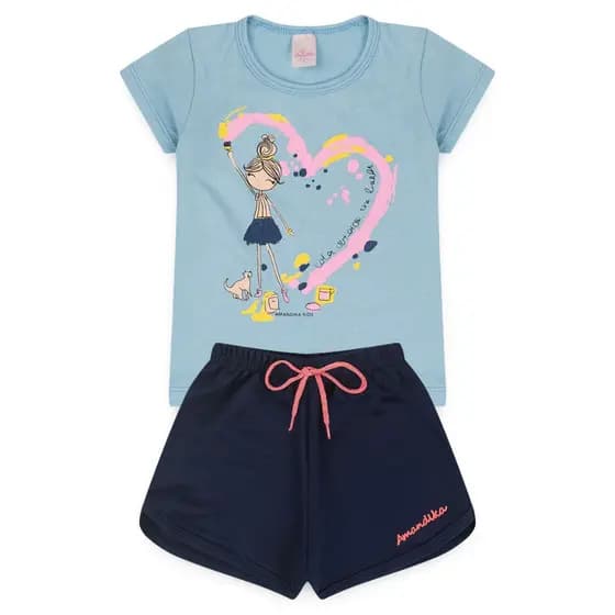 Conjunto Infantil Menina Roupa de Criança Feminino Short e Baby Look Atacado Barato L04