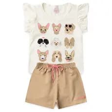 Conjunto Infantil Feminino Verão Algodão Manga Franzida + Shorts Com Elástico Tendência L47