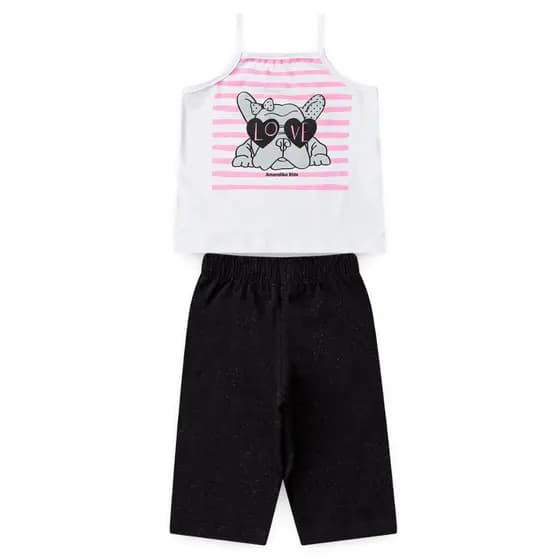 Conjunto Feminino Algodão Pantacourt e Blusa de Alça Verão Casual Confortável L52
