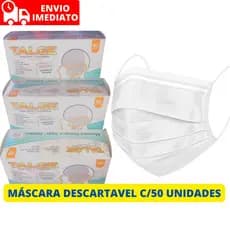 Máscara Descartável Talge Branca TNT Tripla Camada Com Elástico Caixa 50 Unidades Uso Profissional