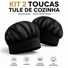 Kit 2 Toucas Tule Pretas Cozinha Profissional Redinha Respirável Ajuste Elástico Confortável Unissex