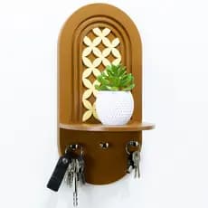 Porta Chaves com Prateleira Boho MDF Decorativo Detalhes Geométricos para Organizar e Decorar sua Entrada com Estilo