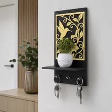 Porta Chaves de Parede com Prateleira Beija-Flor Decorativo | Organizador Elegante para Entrada e Hall
