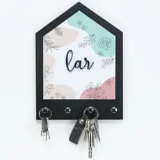 Porta Chaves Casinha Lar Decorativo MDF com 4 Ganchos Suporte para Chaves Parede Casa Entrada