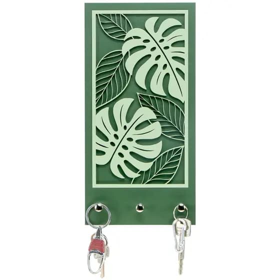 Porta Chaves de Parede Decorativo Folhas Tropicais | Organizador Moderno para Entrada e Hall