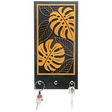Porta Chaves de Parede Decorativo Folhas Tropicais Preto e Marrom | Organizador Elegante para Entrada