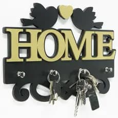 Porta Chaves de Parede Home MDF com 5 Ganchos Decorativo Família Pássaros Organizador para Hall de Entrada