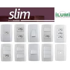 Interruptores e Tomadas Com Placa Slim Ilumi Tecla Tomada 10a e 20a  Linha Módular Completa