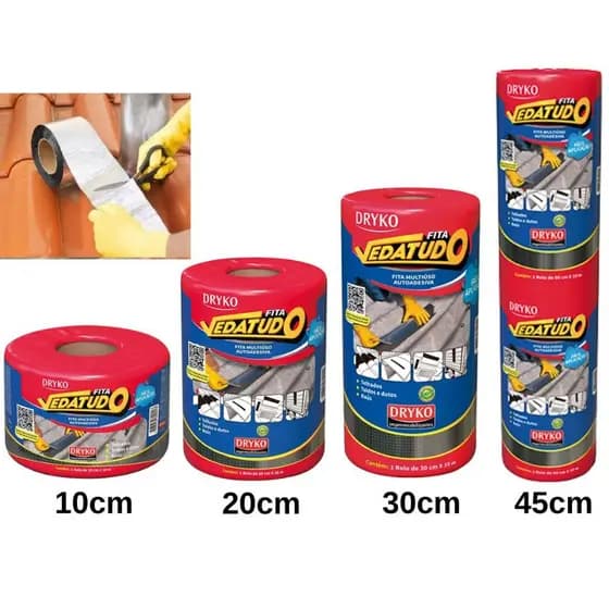 Manta Asfáltica Adesiva Alumínio Fita Vedatudo 10, 20, 30, 45cm x 1 metro - Dryko