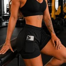 Short Dry Fit 2 em 1 Feminino Academia Bermuda Dupla Corrida Treino Caminhada