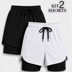 Kit 2 Shorts Masculino 2 em 1 Bermuda Compressão Academia Corrida Fitness confortável