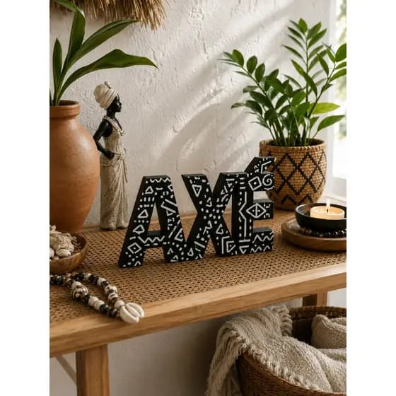Axé Letreiro Decorativo De Mesa Afro Religioso com Estampa Tribal - Preto e Branco