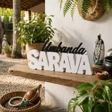 Letreiro Decorativo Saravá Umbanda de Mesa Preto e Branco