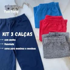 Kit 3 Calça Moletom Infantil E Juvenil Menino E Menina Com Punho Peluciada Flanelada