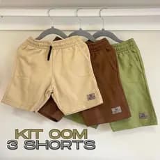 Kit 3 Shorts Menino Moletinho Infantil Com Bolso E Ajuste Bermuda Confortavel