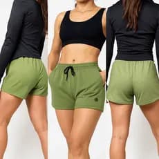 Shorts Feminino Cintura Alta Moletom Conforto com Bolsos Moda Casual e Fitness Preto, Marrom, Caqui e Verde