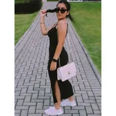 Vestido Midi Canelado Alcinha Com Fendas Super Promoção