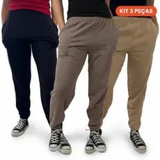 Kit 3 Calça Moletom Feminina Com Punho E Bolso Promoção