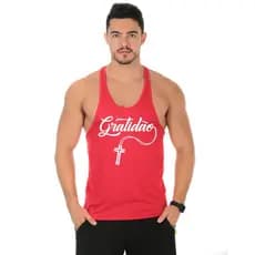 Camiseta Regata Masculina Nadador  Lateral Valoriza Shape Tecido Leve Academia Estampada Gratidão