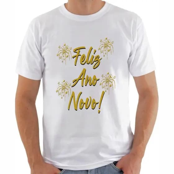 Camiseta Feliz Ano Novo – Réveillon 2026 | Estampa de Fogos | Unissex | Confortável e Estilosa