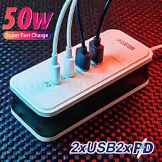 Dock De Carregamento Plug-in Duplo USB + Dual TypeC 4 Em 1-Plugue Inteligente E Rápido Para Celular-Tomada De Carregador