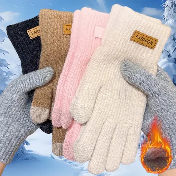 Luvas Esportivas Térmicas Ao Ar Livre – De Pelúcia Grossas De Cor Sólida Quentes De Malha De Inverno Para Ciclismo , Cam