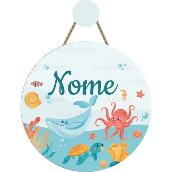 Enfeite Porta Maternidade Fundo do Mar + Pendurador Incluso, Decoração Quarto Infantil Menino