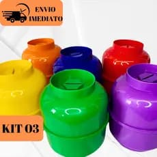 Kit 03 Unidades Cofrinho Cofre Botijão De Plástico Grande  Para Moedas E Notas