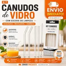 Kit Canudos de Vidro e Escova de Limpeza Transparente Ecológico e Higiênico