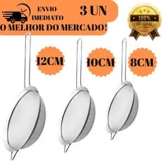 kit 03 Peneira Coador 100% Inox Tamanha 8' 10' 12'  Ideal Para Cozinha Restaurantes Bar