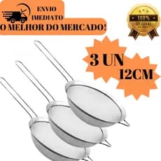 kit 03 Peneira Coador 100% Inox Tamanha 12' Ideal Para Cozinha Restaurantes Bar