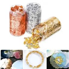 Kit 3 Folhas de ouro em flocos Prata / Ouro / Rose Decorativo Nail  De Enchimento Jóias Fazendo Novo