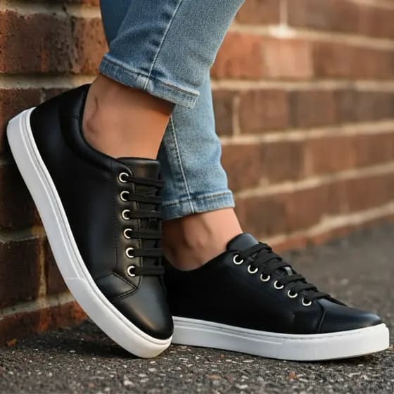 Tênis Feminino Casual Leve Confortável de Amarrar Ilhós Dourados Sola Costurada